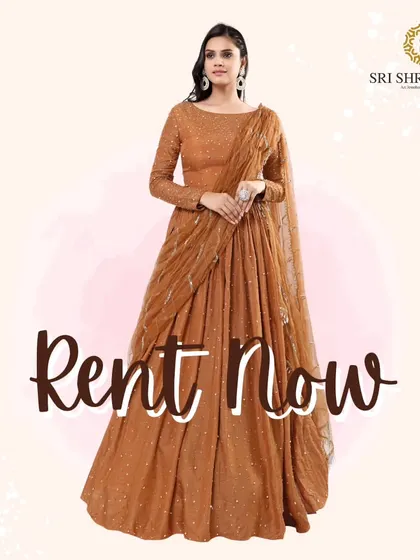 Why repeat when you can rent? This elegant brown draped gown is a sophisticated choice for any formal event, offering a unique and modern style.