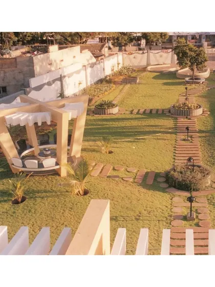 This archival shot captures the geometric gazebo and winding stone paths of the CC Office landscape. The design reflects our methodical approach to creating spaces that are both beautiful and functional, inside and out.