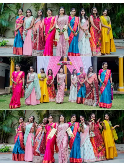 The bride and her beautiful bridesmaids pose for a group photo, a cherished memory of friendship and support.