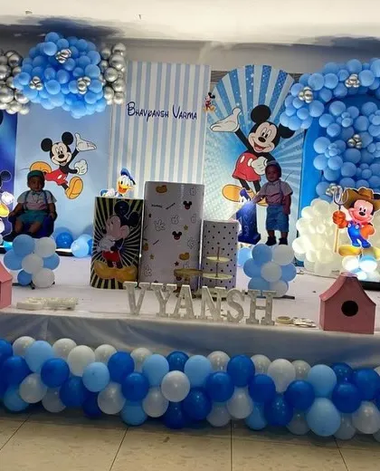 Another angle of the Mickey Mouse birthday stage, showing the depth and detail of the setup.