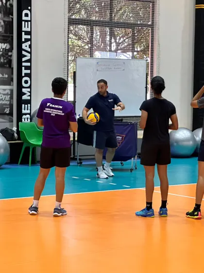 A group of our badminton players learning the fundamentals of volleyball. This kind of cross-training helps in all-round athletic development and prevents burnout.