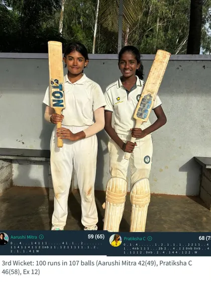 A brilliant partnership between Aarushi and Pratiksha, who both scored impressive half-centuries.