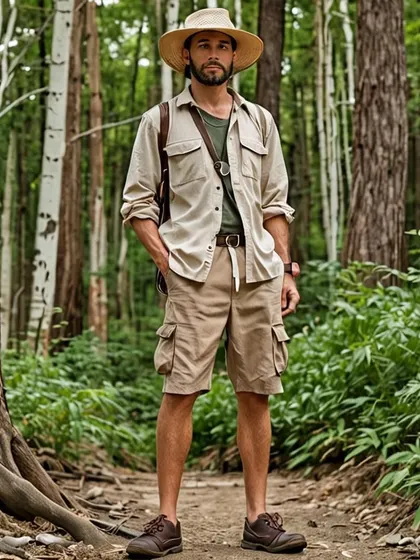 A repeat of the first 'Nature Nomad' look, this image helps create a comprehensive visual story for an outdoor collection, focusing on practical and sustainable design elements.