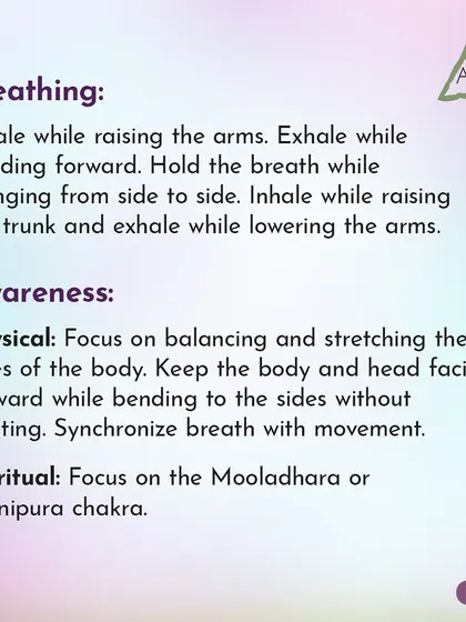 In Tiryak Kati Chakrasana, focus on balancing and stretching the sides of the body while synchronizing your breath with the movement.