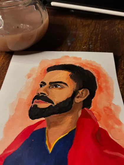 A watercolor portrait of Virat Kohli, created for his birthday. He is a true inspiration, and this was my way of celebrating his dedication and passion.
