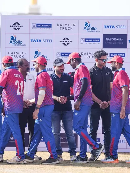 Sportsmanship in focus as teams greet each other during the Indian Corporate Cricket League. We manage all aspects of the tournament, including scheduling and on-field coordination.
