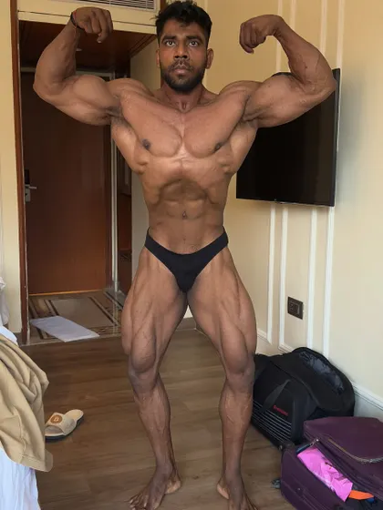 This is what peak week is all about. Two days out from Amateur Olympia India, my athlete is looking dry, full, and ready to showcase his lifetime best condition.