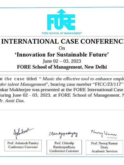 Our founder presented a case study on "Music as an effective tool to enhance employee engagement" at the FORE International Case Conference 2023.