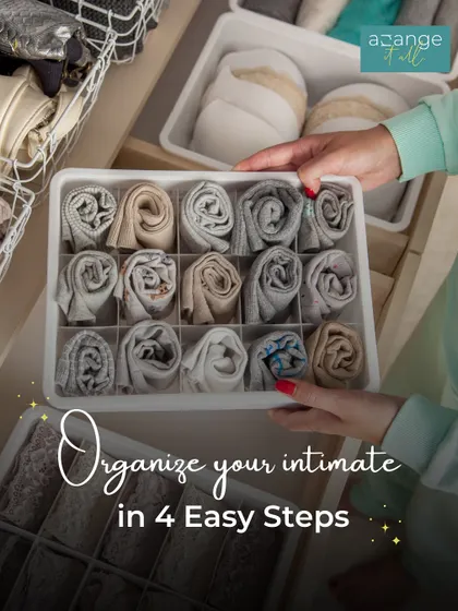 Organizing your intimates is a simple 4-step process that brings calm to a chaotic drawer. Here, a drawer divider keeps everything neat.