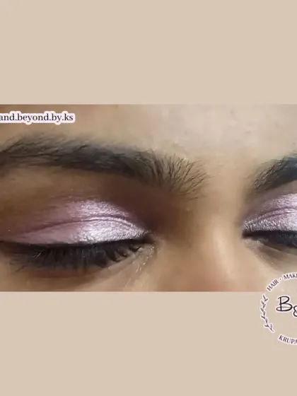 A full view of the pink and silver eyeshadow look. The soft shimmer catches the light beautifully, creating a delicate and feminine effect.