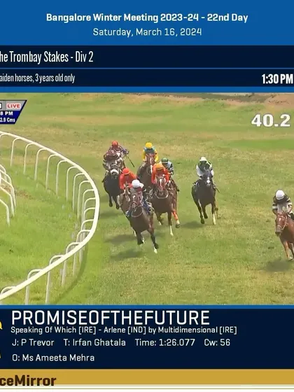 Race 1 results from March 16, 2024: Promiseofthefuture wins The Trombay Stakes.