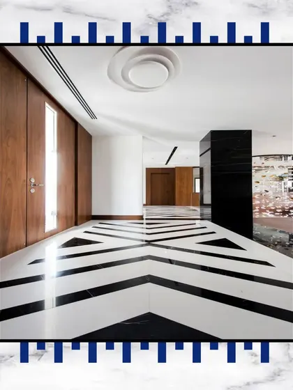 The stunning, luxurious floors in our homes steal the show. This bold black-and-white geometric pattern sets the stage for opulent living.