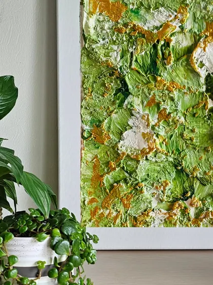 Another beautiful piece of abstract textured art. These workshops are all about expressing yourself through color and texture, with no rules or pressure.