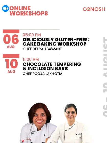 This schedule from August shows workshops on gluten-free cake baking and chocolate tempering. I'm passionate about helping you upskill and create new avenues for yourself.