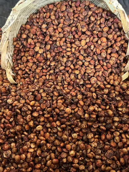A basket of dried Sumac berries, spilling over. This versatile ingredient is used not only as a spice but also in traditional medicine as a digestive aid.