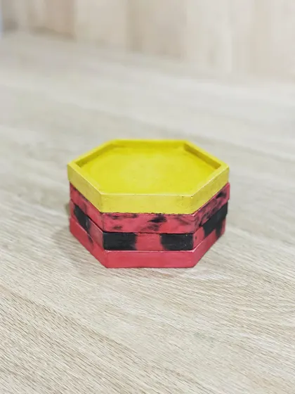 How cute are these custom coasters? A client wanted to gift her friend coasters in the 'Ferrari' color palette, so I created this set with bold red, black, and a pop of yellow.