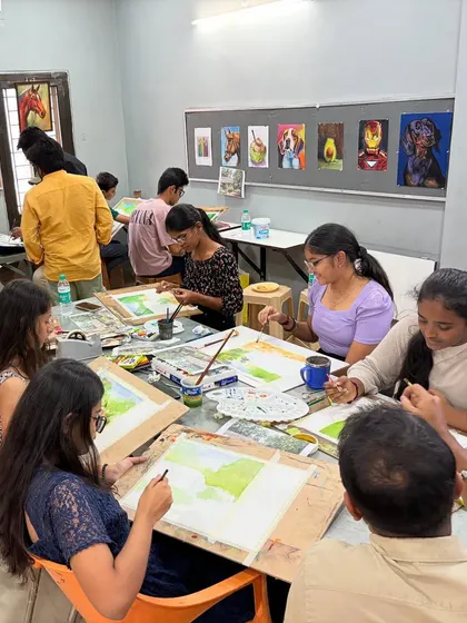 Students deeply engaged in their work during the hands-on session at the Hyderabad workshop.