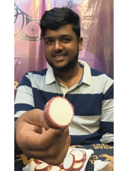 Come and try our special stick kulfi, available in different flavors. It's a simple, classic dessert that everyone loves.