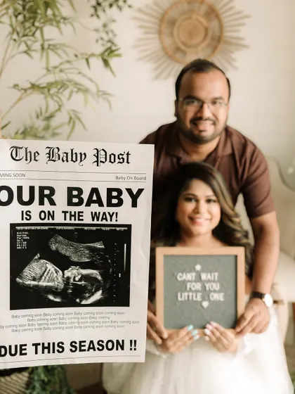 Announcing your baby's arrival is such a special milestone. I provide creative props like this custom newspaper and letter board to make your pregnancy announcement photos unique and memorable.