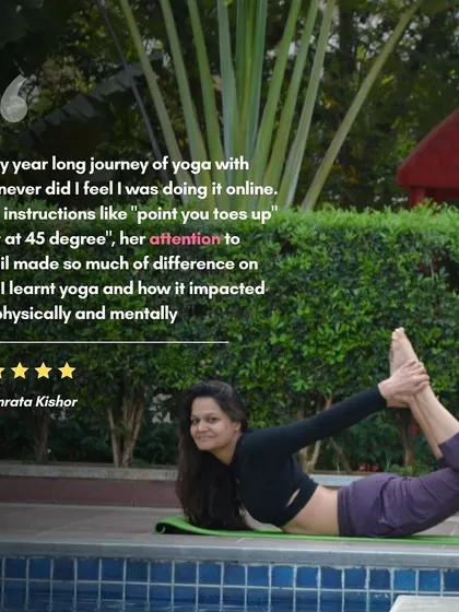 Namrata shares that in her year-long online journey with me, she never felt like she was doing it online. My detailed instructions on alignment made a huge difference in how she learned and how it impacted her physically and mentally.