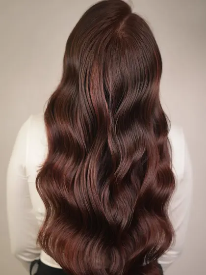 A beautiful example of our Cherry Brunette shade. This color infuses a deep brown base with subtle, rich red tones for a unique and sophisticated finish.