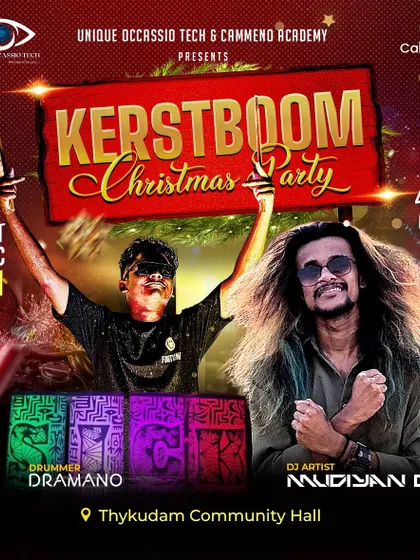 The poster for the "Kerstboom" Christmas Party, where I performed alongside my liquid drummer.