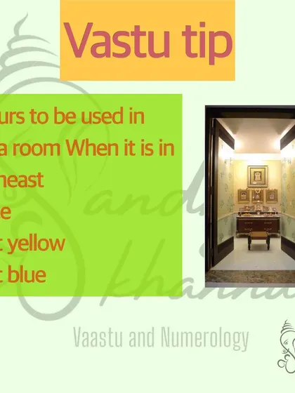 The best direction for a Pooja room is the North-East, also known as Ishan Kon. To enhance the energy of this divine zone, you should use colors like white, light yellow, or light blue, as shown in this tip.