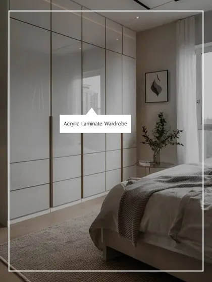 A look at various wardrobe shutter finishes I offer. From the warmth of veneer and the sleekness of acrylic laminate to the texture of PU finish, each option is designed to transform your storage into a statement piece.