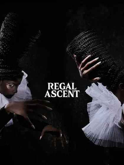A diptych for Malvie Magazine, showcasing the incredible custom hair and regal styling of the "Regal Ascent" series.