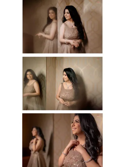 A series of reflective portraits of the bride-to-be, capturing her joy and anticipation before the engagement ceremony.