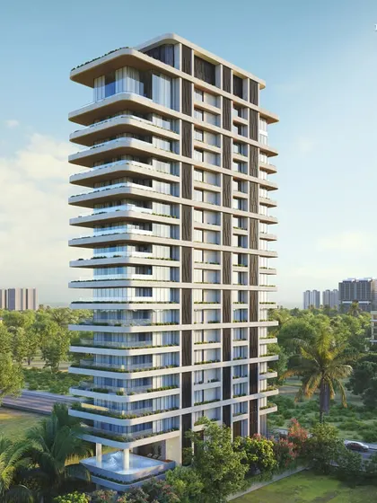 An exclusive residential tower in Nagpur, designed with one expansive 4500 sq. ft apartment per floor. The design features large wrap-around balconies with lush flower beds, creating an urban jungle to combat the local climate.