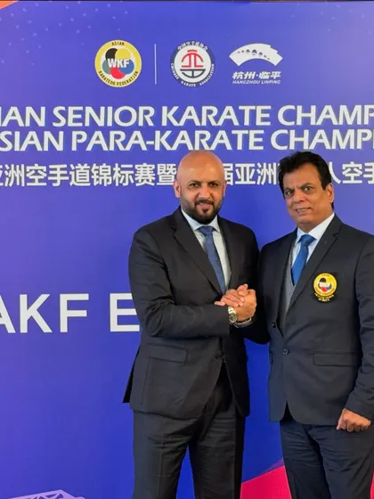With the President of the Asian Karate Federation, Major General Nasser Al Rasooqi. I thank him for his trust in appointing me to lead the AKF Media Commission.