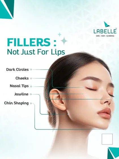 Fillers are not just for lips. We use them to enhance various areas of the face, including cheeks, jawline, and chin, and to reduce the appearance of dark circles for a balanced, youthful look.