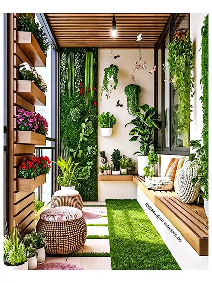 This is a recreation of one of my most popular designs, showing how to pack a balcony with life. It features a built-in bench, vertical planters, a living wall, and hanging plants, all working together to create a complete garden experience.