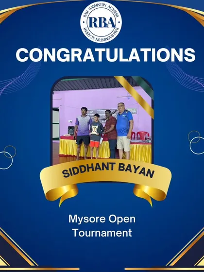 Congratulations to Siddhant Bayan on becoming a champion at the Mysore Open Tournament. Your victory is a result of consistent effort and focused training.