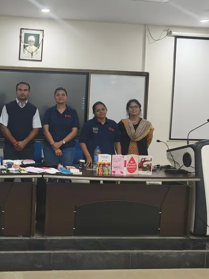 The Simply Sport team poses for a photo after a successful Day 1 of the 'Simply Periods' workshop at Banaras Hindu University, ready to continue spreading knowledge and empowerment.