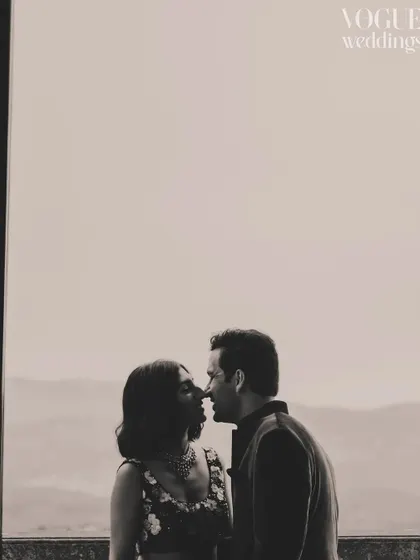A quiet, intimate moment between Pragya and Adil during their Tuscany wedding, captured for a feature in Vogue Weddings.