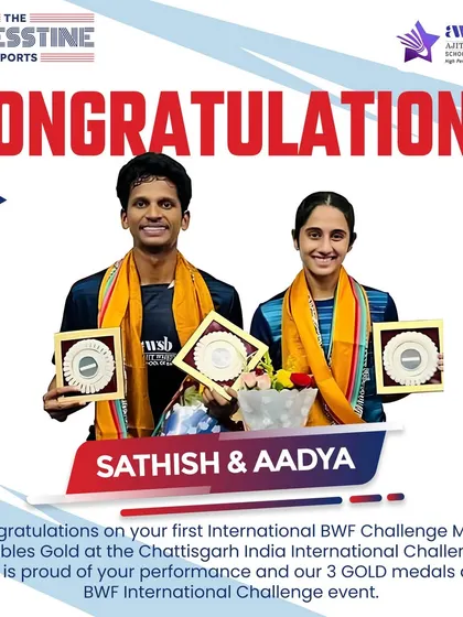 Another look at the proud moment for Sathish and Aadya, celebrating their first International BWF Challenge Mixed Doubles Gold.