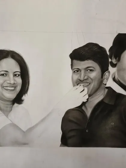 A work-in-progress shot of the tribute portrait.