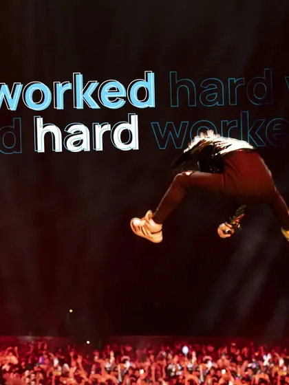 We worked hard. A shot of an artist mid-air, capturing the high energy of our BITS festival productions.