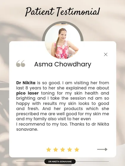 This patient has been with me for 8 years, a journey that includes pico laser toning for skin health. Building long-term relationships based on trust and consistent results is the most rewarding part of my practice.