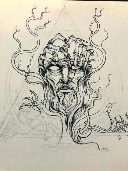 An early inking stage of the "Red" pain piece.