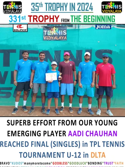 Aadi Chauhan reaching the final in the TPL Tennis Tournament U-12.