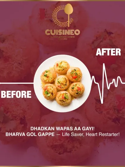 Our Bharva Gol Gappe are a crowd favorite, a true "heart restarter". This playful graphic captures the joy and explosion of flavor in every bite, a highlight of our Purani Dilli chaat selection.