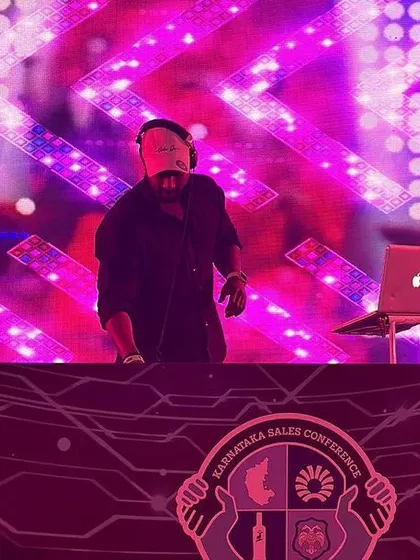 Hyping the crowd at the sales conference. The LED visuals behind me were constantly changing.