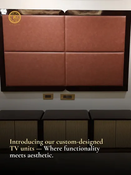 Introducing our custom-designed TV units, where functionality meets aesthetic. A close-up of a sleek, modern media console.