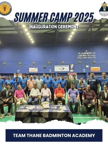 Team Thane Badminton Academy at the inauguration of our 33rd National Level Summer Badminton Training Camp. Our dedicated coaches and staff are ready to guide the next generation of champions.