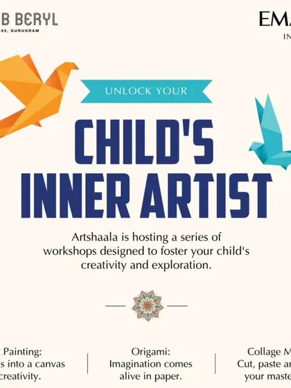 An event flyer for the 'Unlock Your Child's Inner Artist' workshop series in collaboration with Emaar India. I frequently partner with organizations to bring creative experiences to the community.