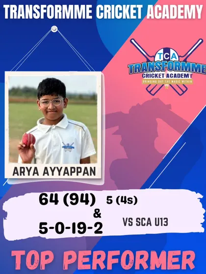 Arya Ayyappan's fantastic all-round performance in the U-13 Summer Cup, with a half-century and 2 wickets.