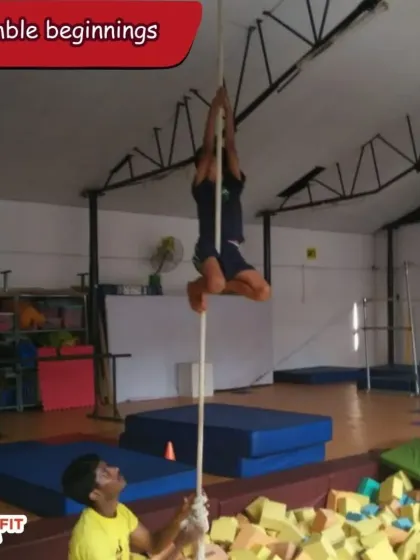 Rope climbing is a classic gymnastics conditioning exercise that builds incredible upper body and grip strength. Even from these humble beginnings, we focus on building the power needed for advanced skills.